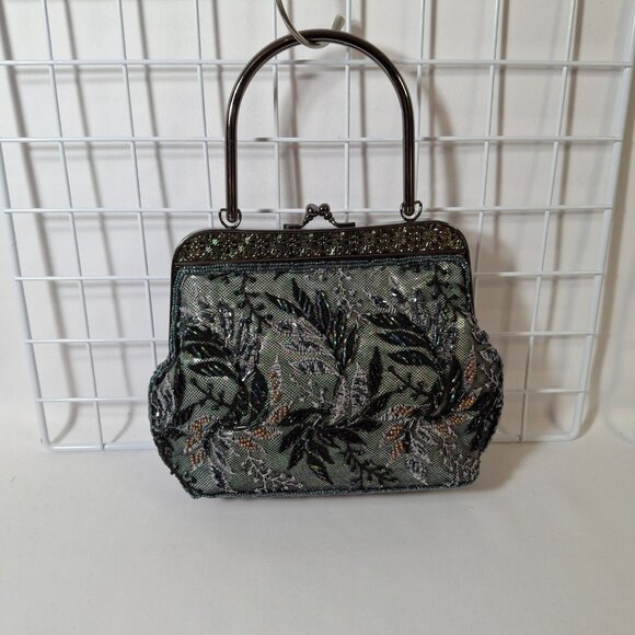 Vintage Small Tapestry Beaded Evening Purse Metal Top Handle, Crossbody Chain - Picture 6 of 16